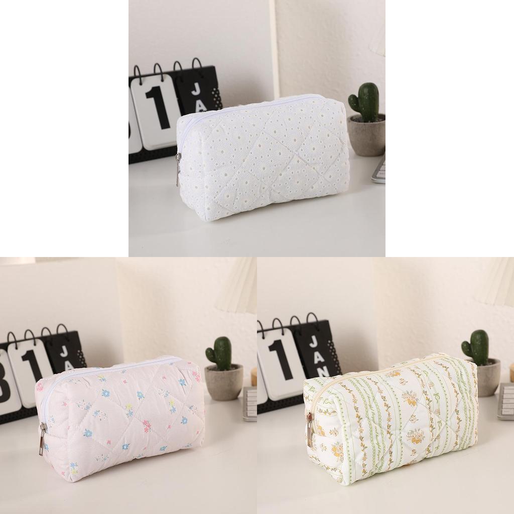 Soft Quilted Octagonal Makeup Bag With Floral Pattern For Girls And Travel