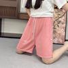 Women's High Waist Drawstring Ice Silk Ribbed Shorts - Casual Loose Fit, Straight Leg.