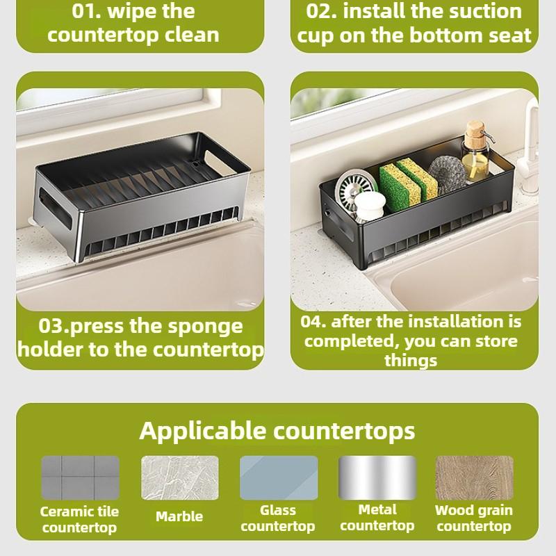 Kitchen Sink Organizer & Dish Sponge Holder with Detachable Tray - Multi-Functional Drain Rack for Dishcloths Storage Rack