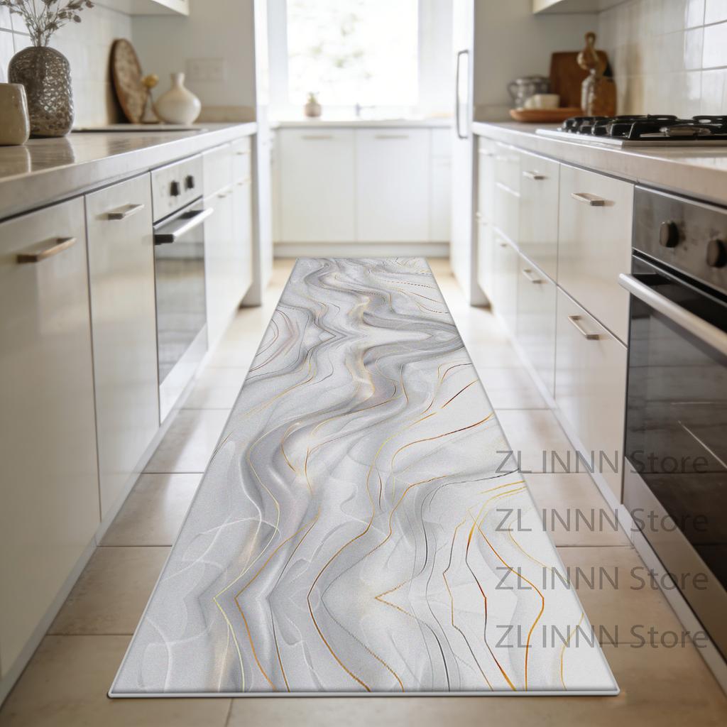Luxury Marble Style Kitchen Long Carpet Decoration Home Living Room Sofa Area Runner Mat Bedroom Bedside Non-slip Plush Carpet