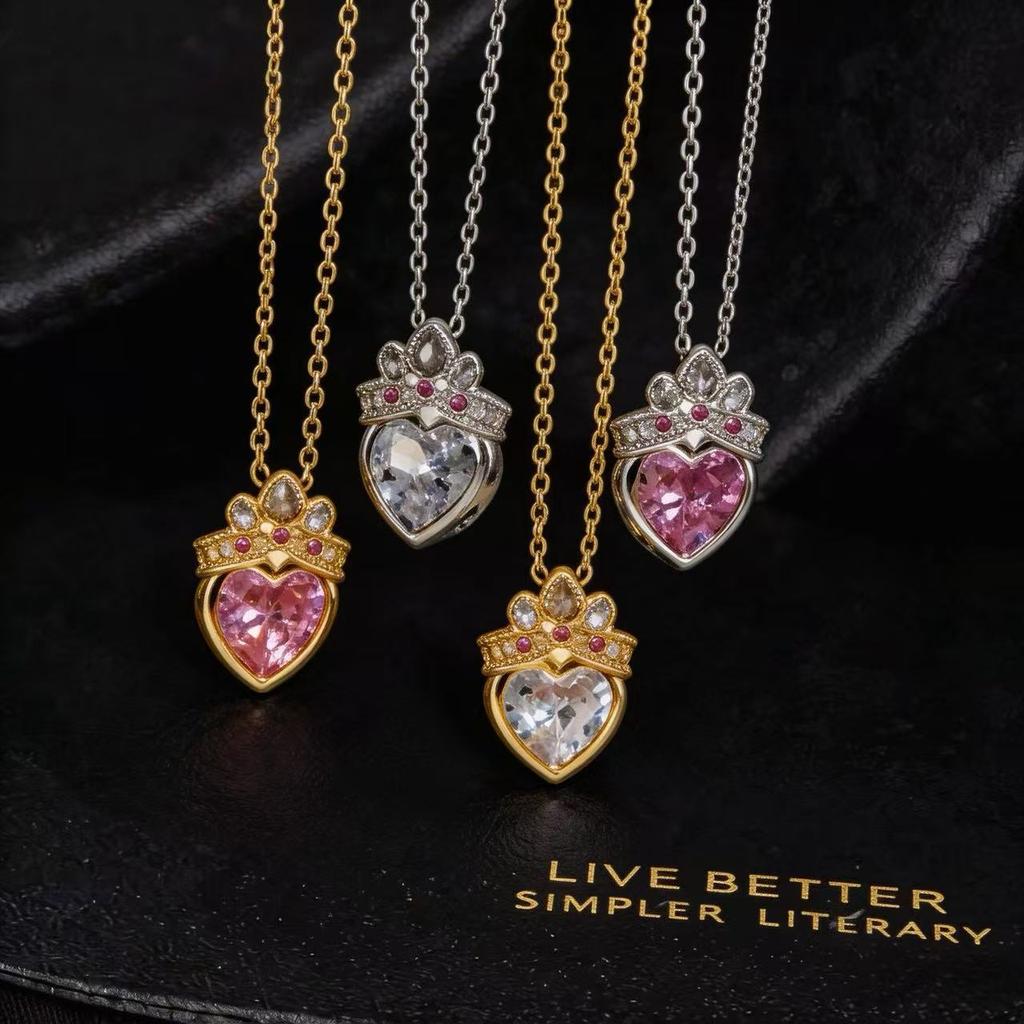 Korean Full Diamond Heart Titanium Steel Necklace Light Luxury Niche Colored Zircon Temperament Women Clavicle Chain Jewelry Gift