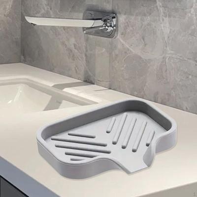 Soap Dish Holder Sink Sponge Kitchen Tray Silicone for Countertop Shower