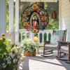 Multicolor Metal Wind Spinner Ornament with Swivel Hook - 25.4 cm Double Sided Circular Garden Decor featuring a Portrait Design, Ideal for Yard
