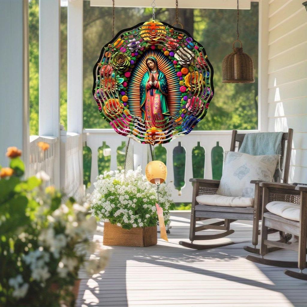Multicolor Metal Wind Spinner Ornament with Swivel Hook - 25.4 cm Double Sided Circular Garden Decor featuring a Portrait Design, Ideal for Yard