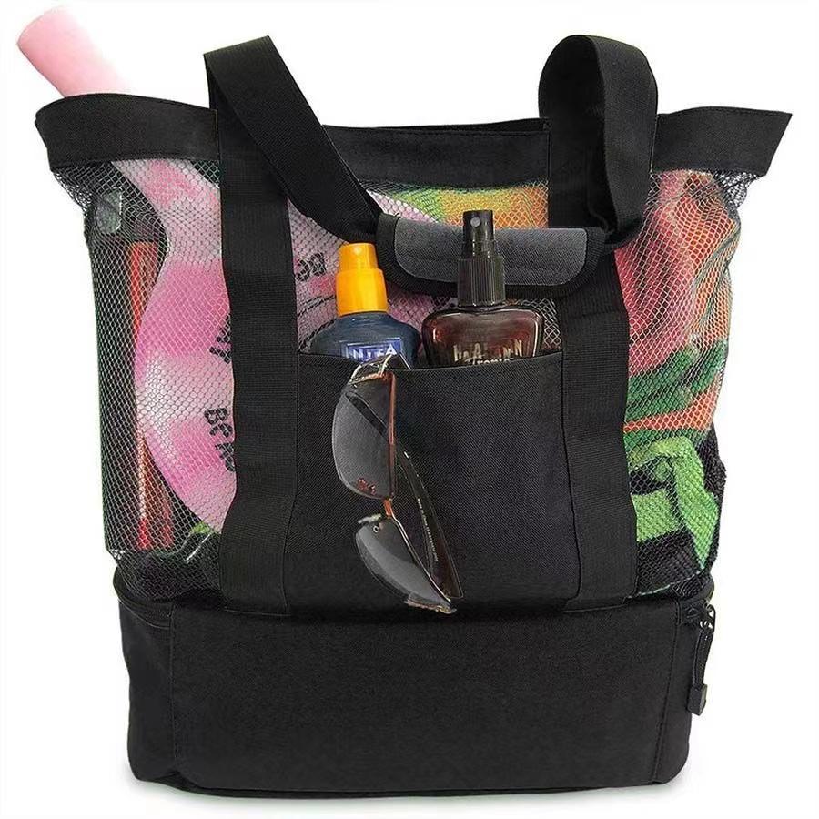 

Tote Bag Mesh Beach Tote Bag with Insulated Cooler Compartment Extra Large Pool Picnic Cooler Bag with Zipper Closure for Trave