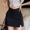 Plus Size Curvy Women's Black High-Waisted A-Line Skort with Mini Slit