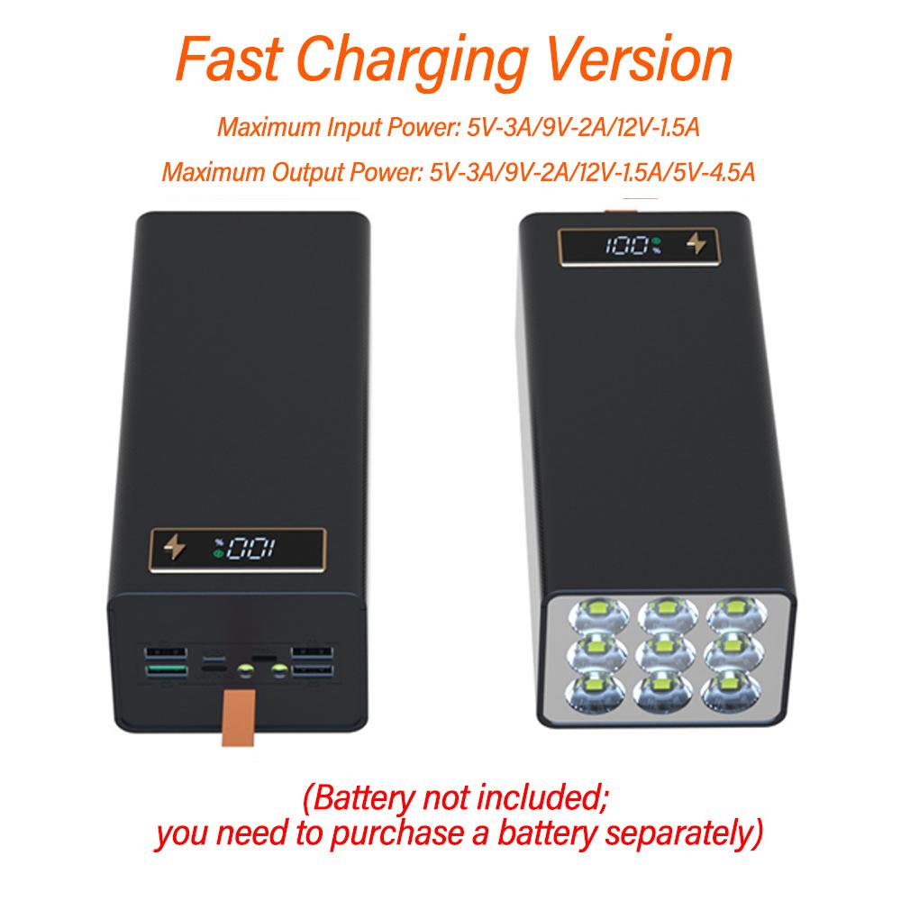 21 Cells 18650 DIY Power Bank Case Kit Super Bright Flashlight Detachable No Soldering 22.5W Fast Charge Mobile Power Shell
