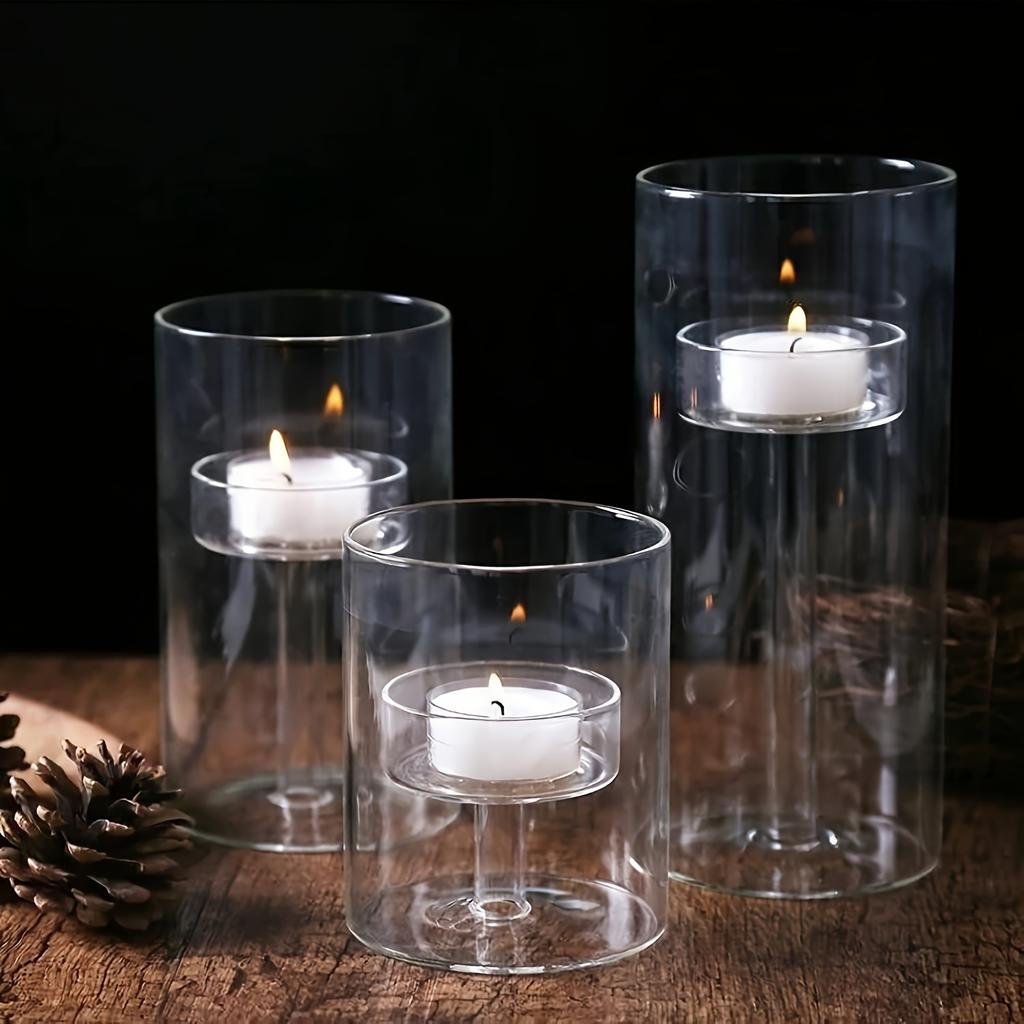 3 Pcs Glass Candle Holder, Home Decoration, Table Decoration, Fireplace Candle Holder