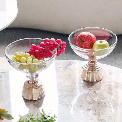 Moderne leichte Luxus-Glaskunst-Metall-Obstteller-Dekoration Wohnzimmer-kreative Desktop-kleine getrocknete Obst-Snack-Teller-Dekoration