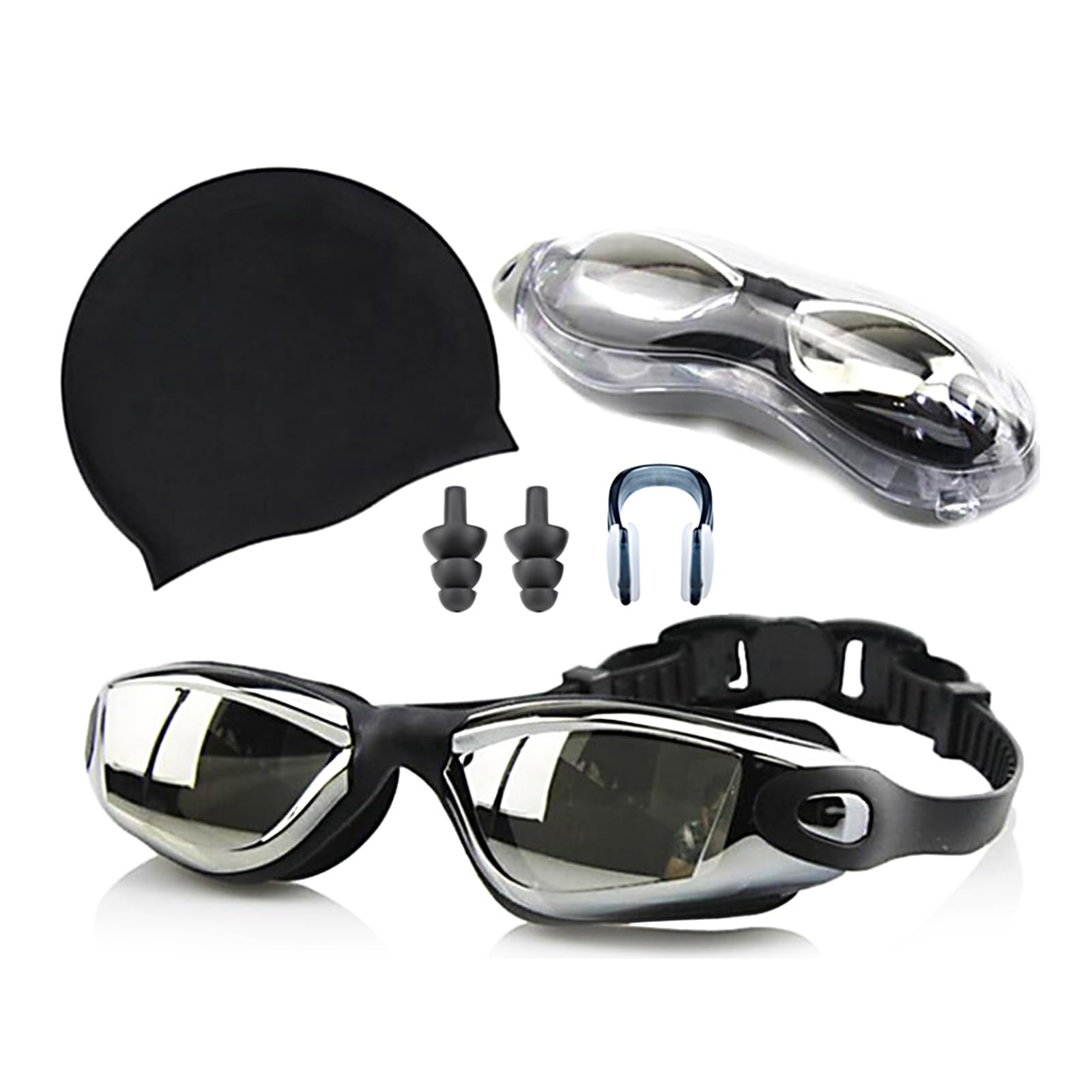 

Swimming Goggles with Nose Swim Protective Swimming UV Water and Wide Field of 3D Ergonomic Adjustable UV for Adults Swimming Underwater Earplugs