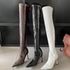 European and American Wind Slope Heel Patent Leather Tall Thin Boots 2025 Autumn and Winter New Sexy Pointed Side Zipper High Heel Boots