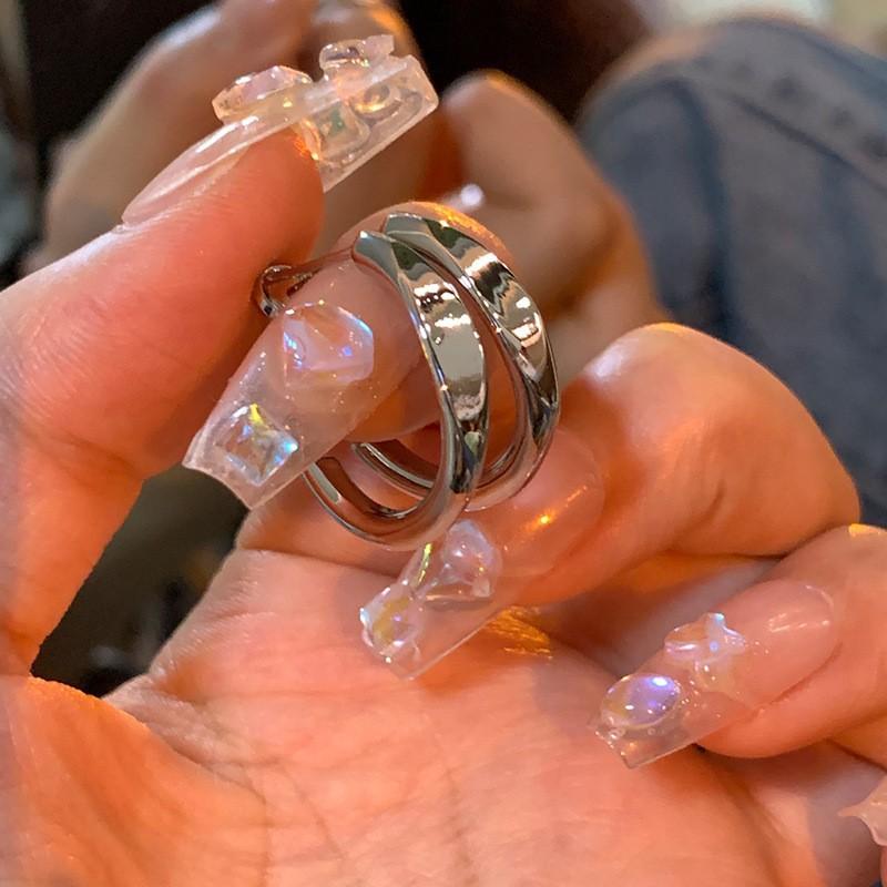 Silver plain ring earrings women's light luxury high-end stud earrings 2026 new popular niche exaggerated temperament earrings earrings