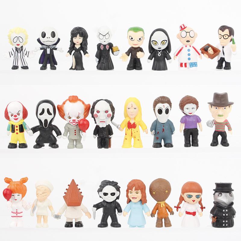 

24 Styles Halloween Horror Doll Figures: Chainsaw, Chucky, Raven, Clown, Scream for Cake & Car Decoration