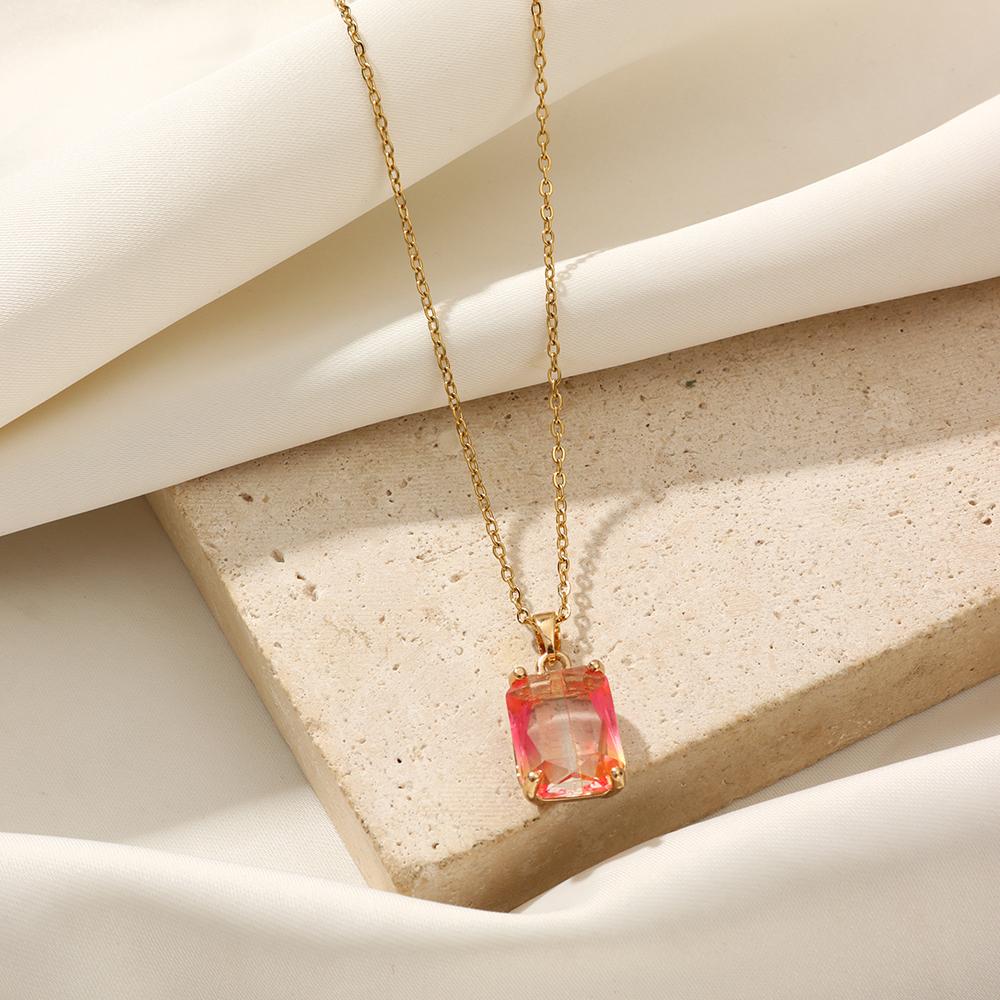 

Candy Color Rectangular Pendant Necklace for Women New Golden Chain Necklaces Wedding Party Jewelry Accessories
