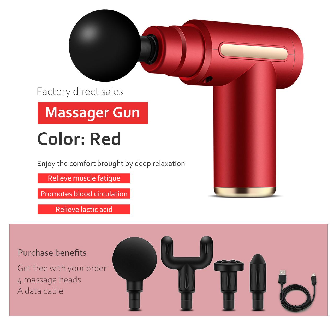 

Пистолет для массажа мышц, перкуссионный массажер для глубоких тканей, спортсмены, облегчение боли и расслабление, электрические массажеры для спины, мощный, тихий Standard красный