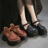 Johnature Sandales en Cuir Véritable à Semelles Épaisses Bout Rond Rétro Talon Épais Chaussures Plateformes pour Femmes