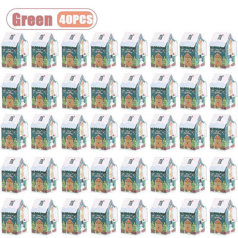 1-40PCS Christmas Themed Snowman Gingerbread House Cookie Box Decorative Gift Packaging for Holiday Candy Treats Party Present