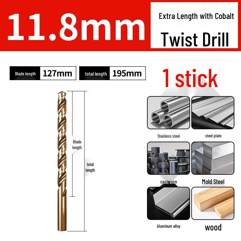 High-Strength Ultra-Long Cobalt Twist Drill Bit for Stainless Steel and Wood.