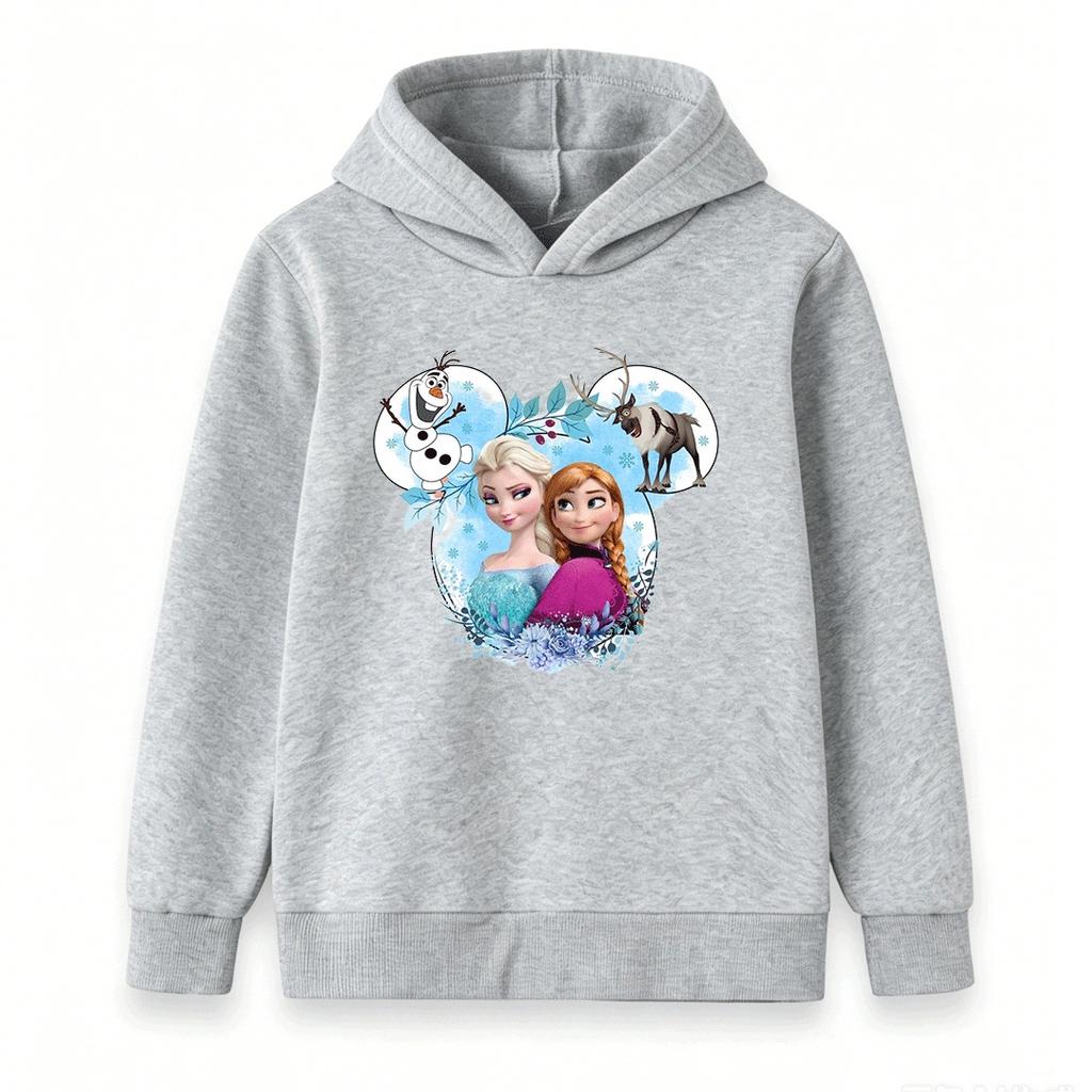 Kids Girls Boys Cute Cartoon Princess Print Pullover Hoodie Cozy Long Sleeve Casual Sweatshirt for Winter Autumn Daily Wear