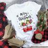 Women's Crew Neck Short Sleeve Graphic Print Christmas T-Shirts Loose Fit Casual Tees