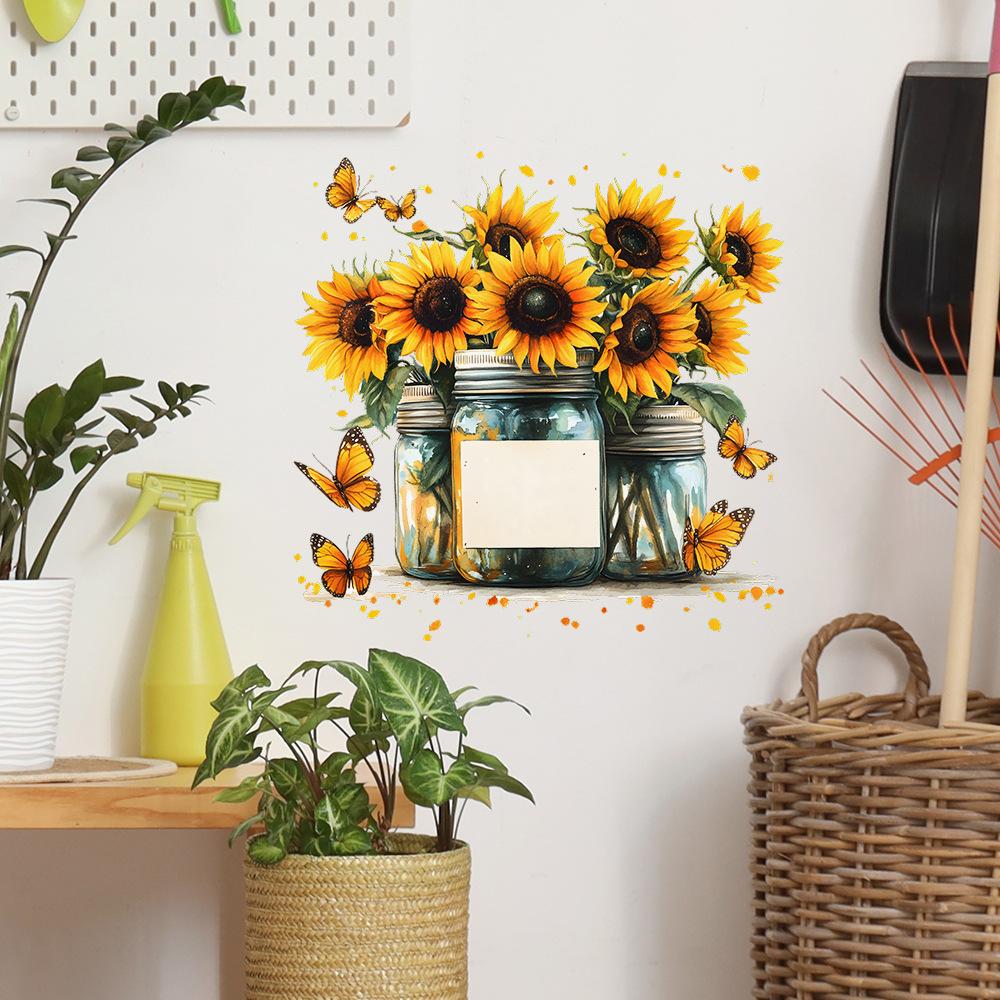 Painted Bright Sunflower Vase Bedroom Living Room Home Background Beautification Decoration Wall Stickers