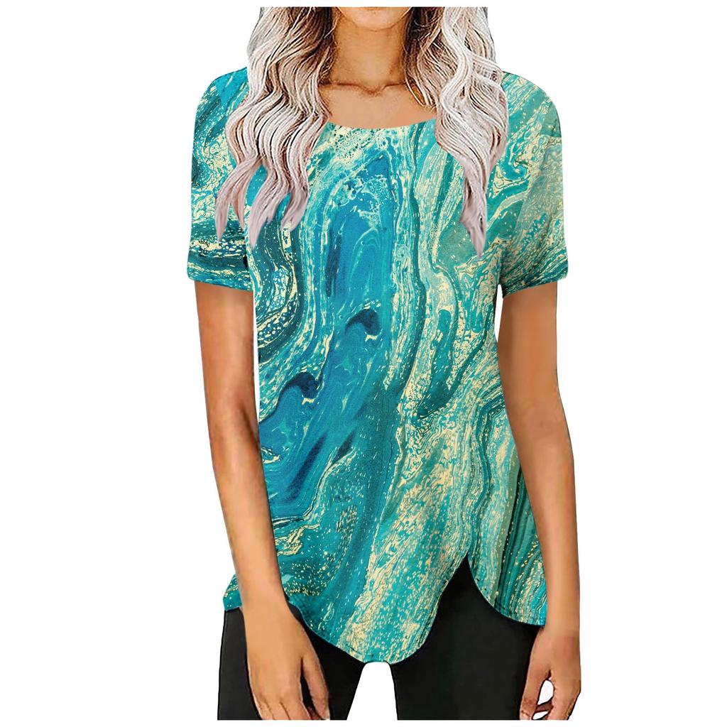 Women's Fashion Casual Temperament Crewneck Loose Printed Short Sleeve T-shirt Top