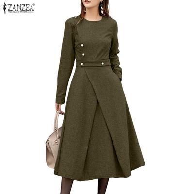 Women Casual Round Neck Autumn Long Sleeve Dress