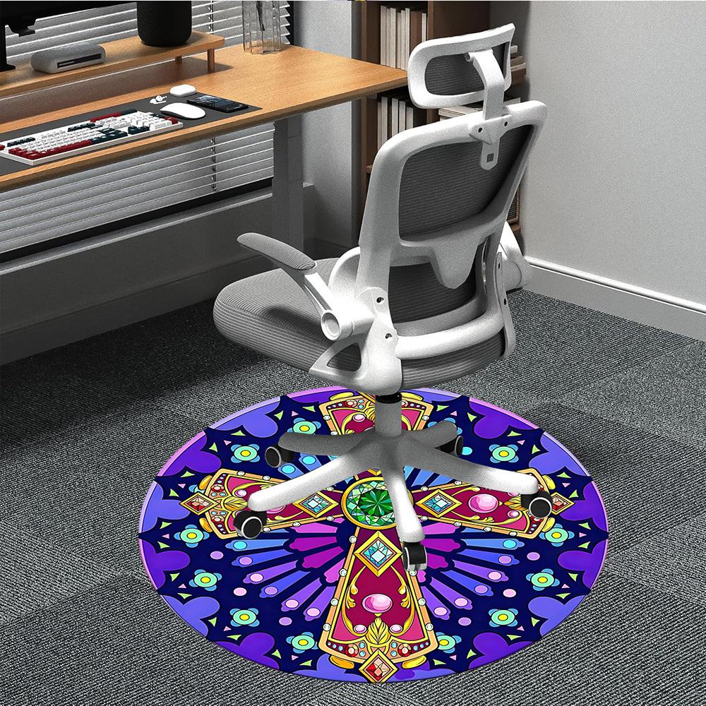 

1pc Stained Glass Cross Chair Carpet for Office - Durable, Ideal for Chair Mats, Stylish & Functional Decorative Rug yy260203031 80cm by 80cm