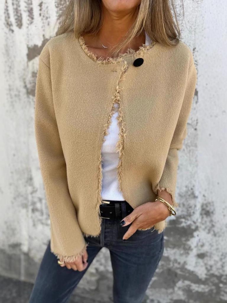 Women's 2025 Fashion Crew Neck Long Sleeve Woolen Coat