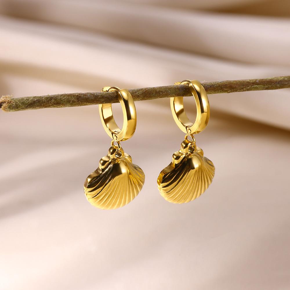 Zoetwater Oceaan Zeester Schelp Hoepel Oorbellen Voor Vrouwen Elegant Roestvrij Staal Goudkleurig Oorbellen Kerstmis sieraden accessoires