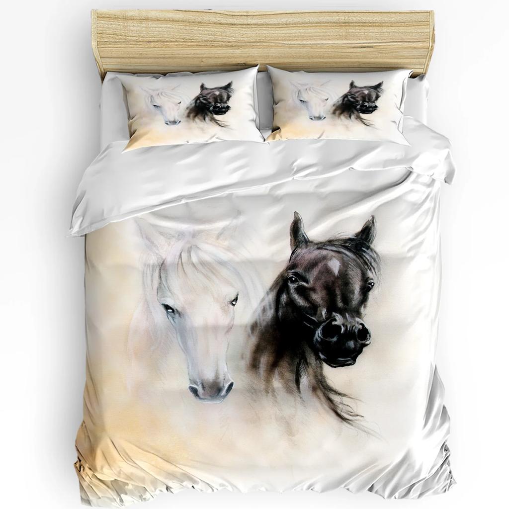 Běžící Cválající Kůň Hnědé Zvíře 3dílná Ložní Souprava Do Ložnice Dvojlůžko Domácí Textil Povlak na Přikrývku Prošívaný Povlak na Polštář