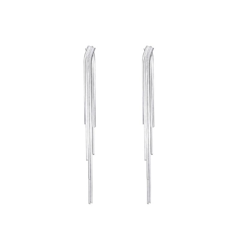 Real 925 Silver Chain Tassel Elegant Stud Earrings For Women Classic Fine Jewelry Light Accessories