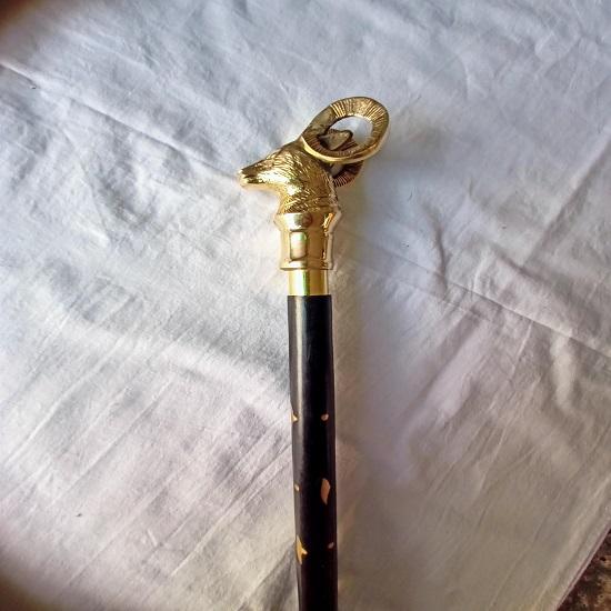Brass Ram Head Walking Cane Wooden Stick with Brass Handle  Collectible  Gift for Gentlemen