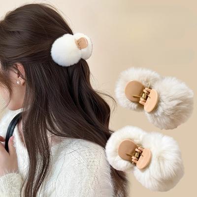 Autunno e Inverno Mollettone Peloso Femminile Piccolo 2025 Nuovo di Alta Gamma Semi-raccolto Fermaglio di Peluche per Capelli Clip Posteriore per Capelli Copricapo