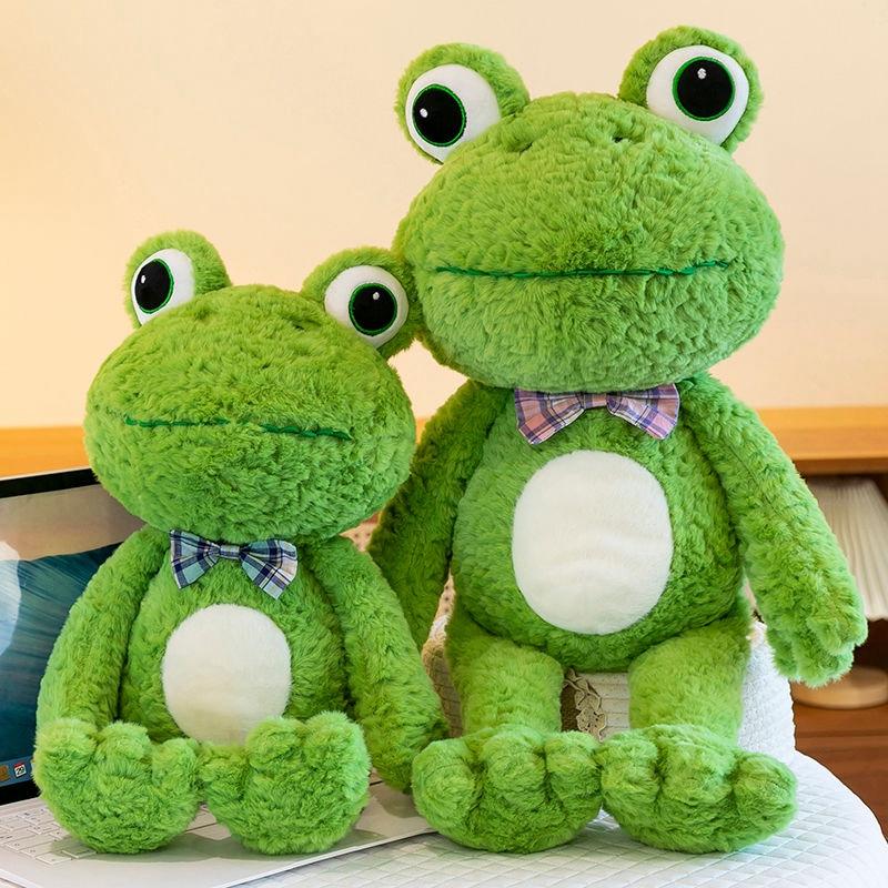 50-80cm Big Eyes Cute Frog Plush Toy Kawaii Bow Animal Green Cloth Doll for Children's Birthday Christmas Gift