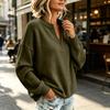 Women's Casual Knit Pullover Top with Half Zip Stand Collar, Loose Fit Drop Shoulder Long Sleeve