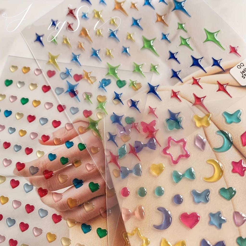1pc Creative Three-Dimensional Relief Star Heart Jelly Decorative Paste Music Festival Face Decoration Paste Cute Heart Nail Decoration