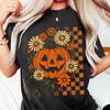 Retro Floral Pumpkin Comfort Colors® T-Shirt, Vintage Halloween Aesthetic, Preppy Women's Halloween Shirt, Boho Halloween Graphic Tee