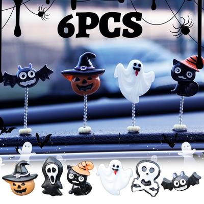 Halloween Car Ornaments Car Dashboard Center Console Cartoon Shaking Head Ornament Bat Ghost Wizard Pumpkin Lantern Decoration