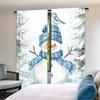 2pcs 2D Flat Printing Christmas Party Curtain Blue Snowman and Bird 100% Polyester Fabric Without Electricity Birthday Party for