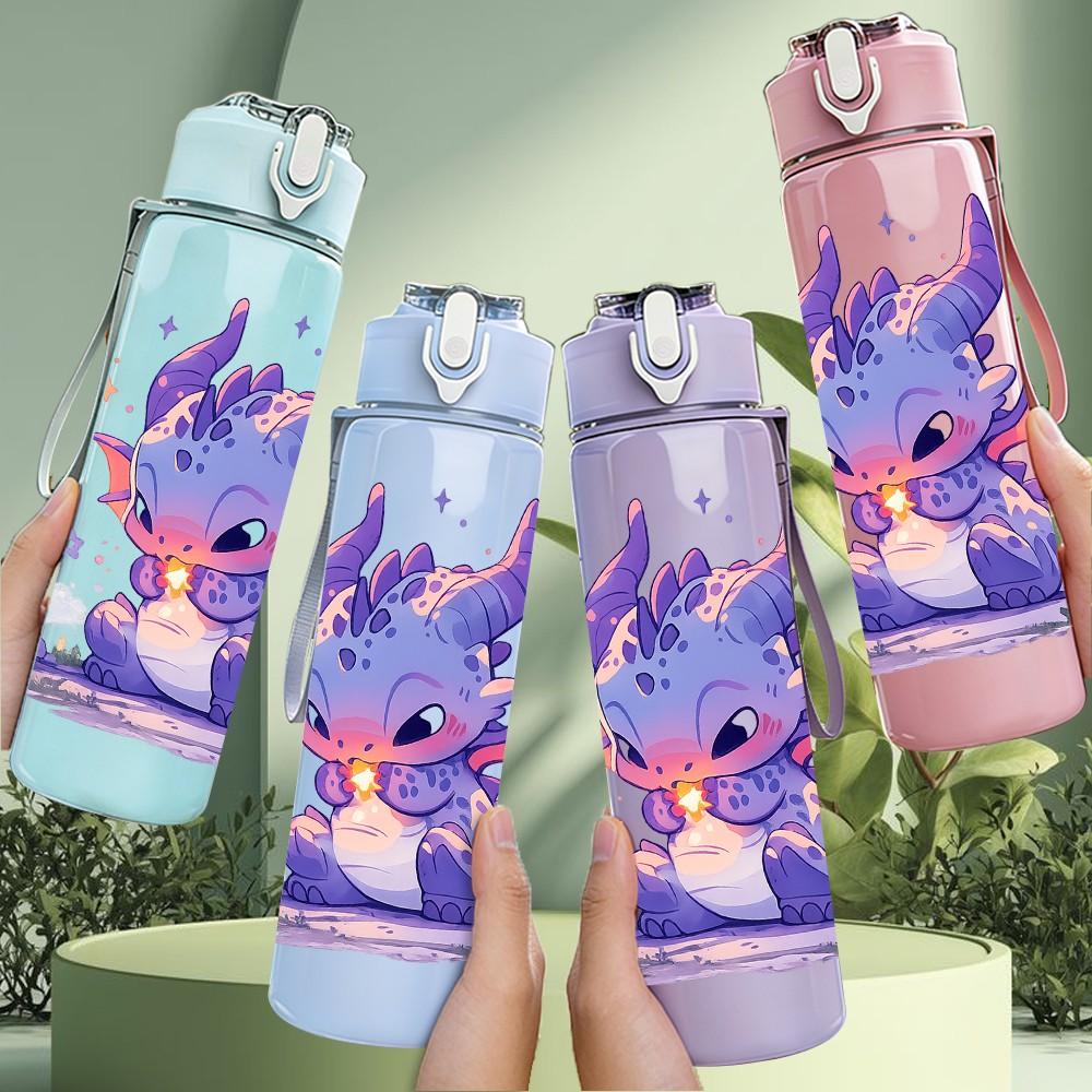 1PC Purple Baby Dragon Fantasy Print 750ml Color Plastic Sports Water Bottle Leakproof Flip Straw Lid Suitable for Sports Office Home Use