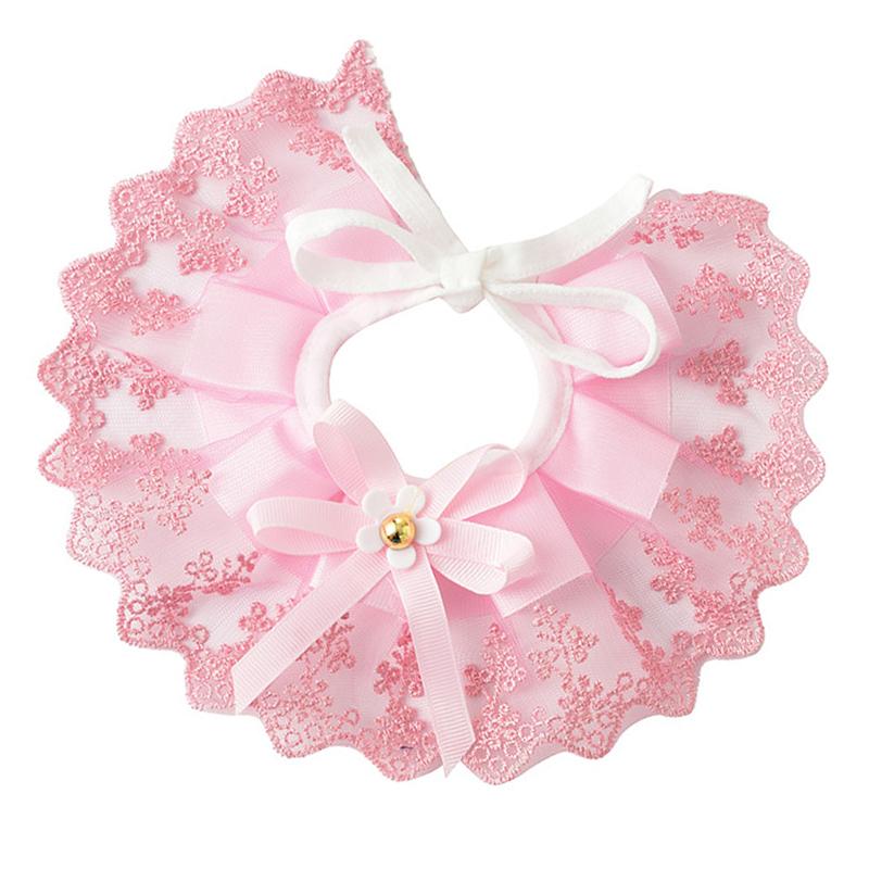 Pet Bib Washable Lace Trim Adjustable Strap Cute Exquisite Pet Scarf for Dog Cat Pink L (32.5cm 12.8in)