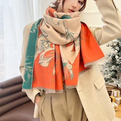 New Printed Cashmere Scarf for Autumn and Winter, Thick and Warm Shawl for Woman