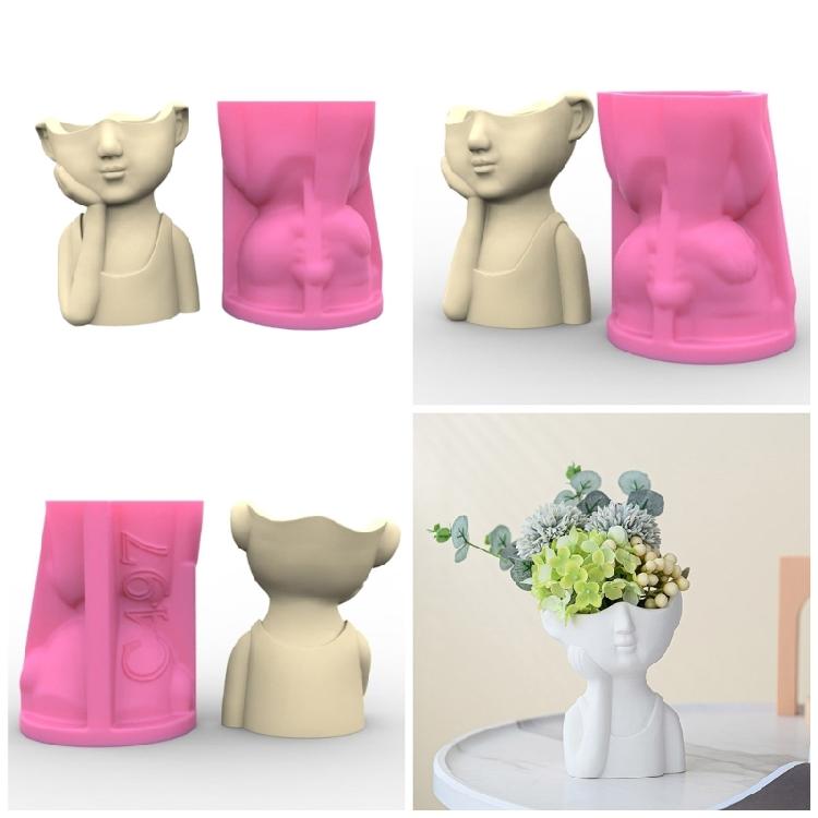 Silicone Molds Resin Casting Mold Home Decorations Cute Boy Candle Cup Mold Flowerpot Molds Gift for DIY Craft Lover