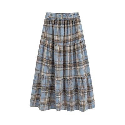 Spring and Autumn High Waist A-word Umbrella Skirt Japanese Retro Medium and Long Plaid Skirt
