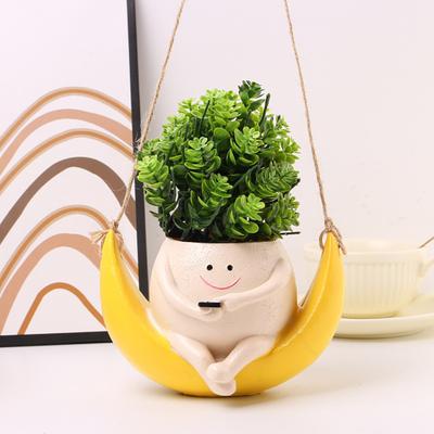 Moon Swing Planter Resin Hanging Face Head Flowerpot Yellow Moon Flower Pot with Drainage Hole for Succulent Indoor Outdoor Plants