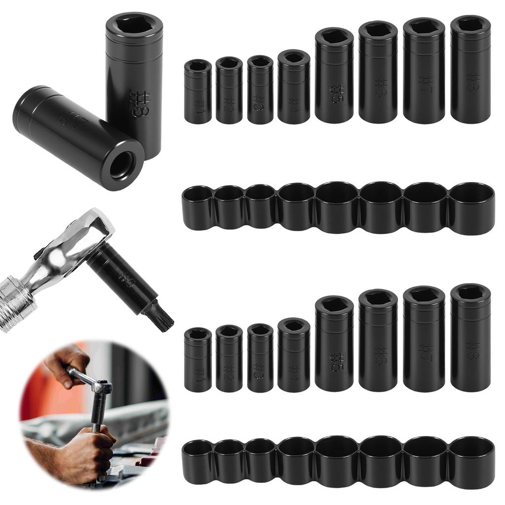 16/8Pcs Tap Socket Set 1/4" and 3/8" Drive Tap Socket with Holder Socket Adapter Set for New Thread Tapping or Old Thread Repair