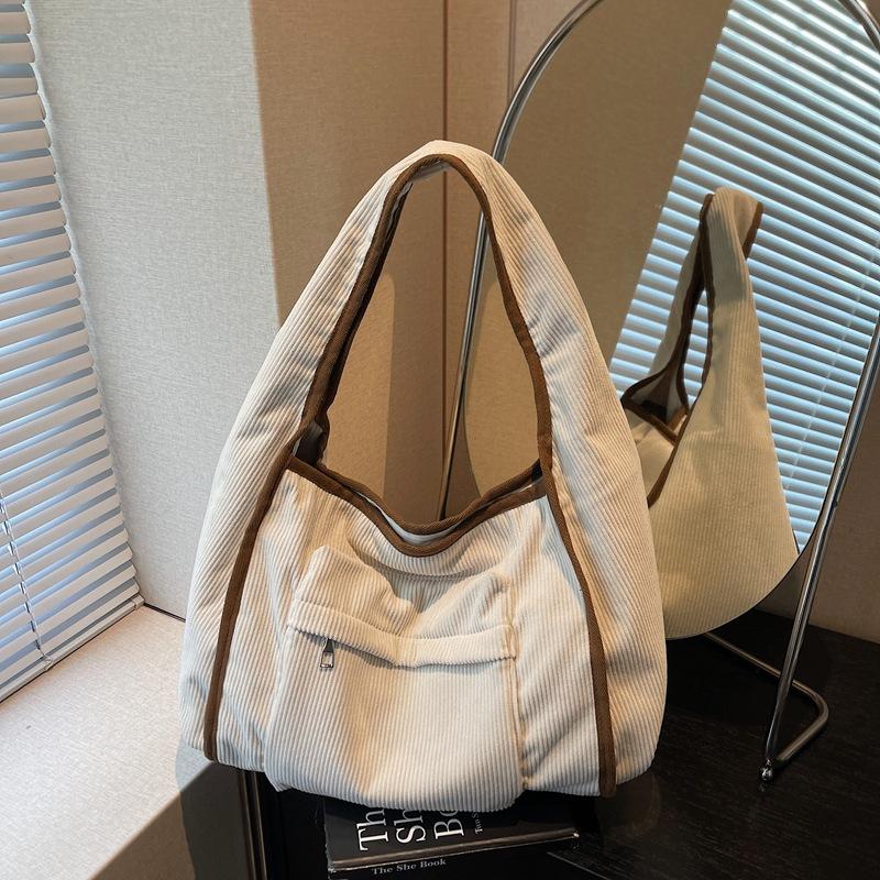Corduroy Tote Bag Women's Commuter Shoulder Bag Large Capacity Student Class Handbag