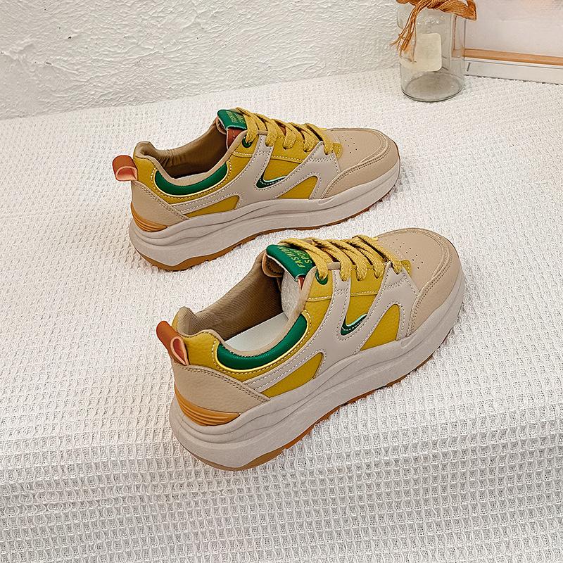 

Весенние женские туфли, кроссовки, новые, увеличивающие рост, толстые, повседневные, для улицы, универсальные, с неглубоким воротом, на шнуровке, одинарные туфли 35