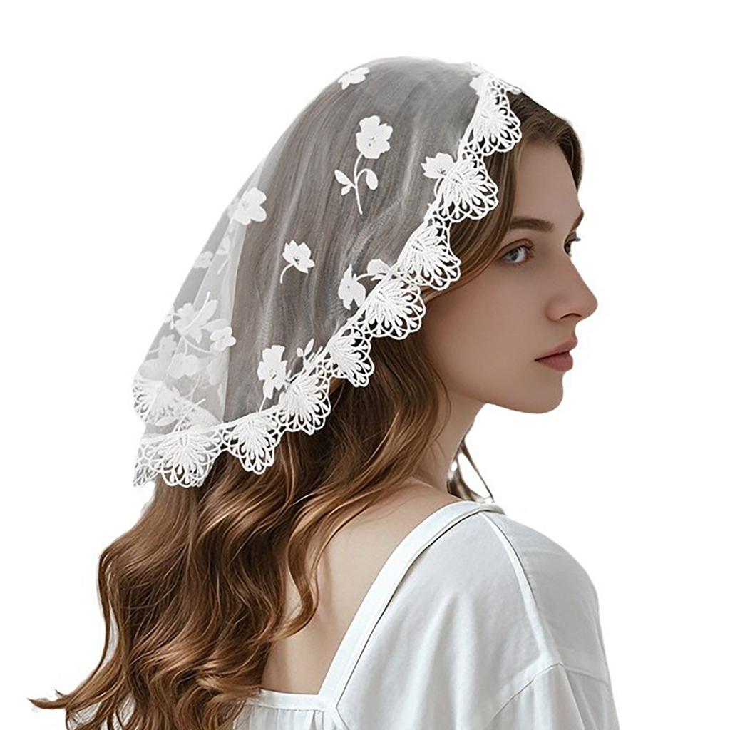 Elegant Lace Headscarf With Delicate Floral Pattern Headpiece Headwrap Headwear For Church Services And Prom Occasion